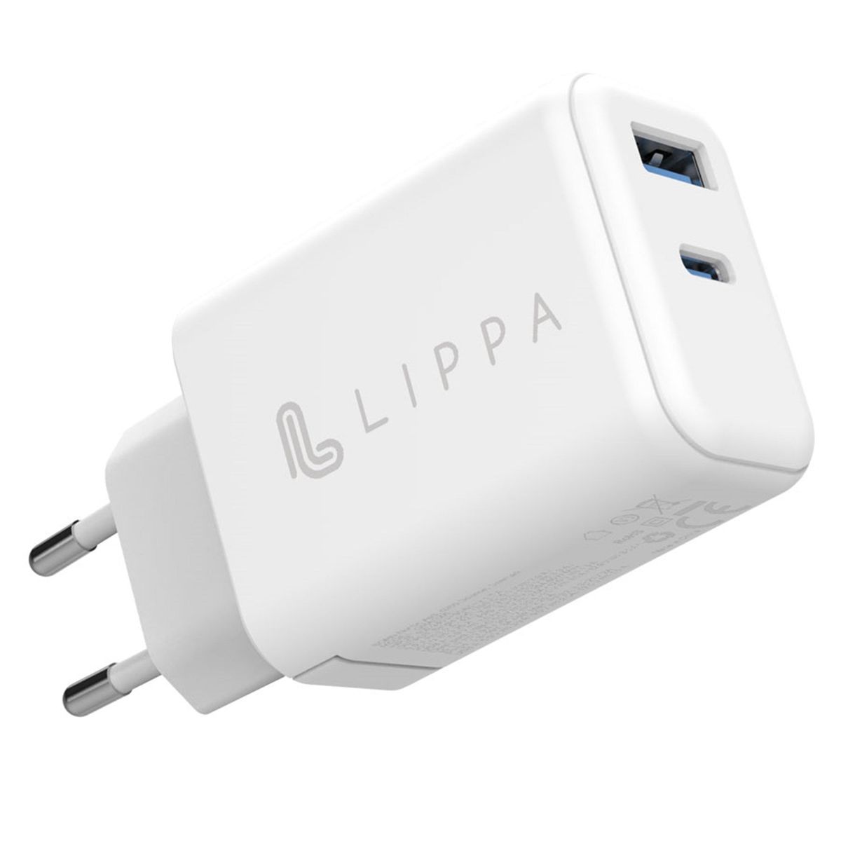 Lippa 65W USB-C PD og USB-A QC oplader, Hvid