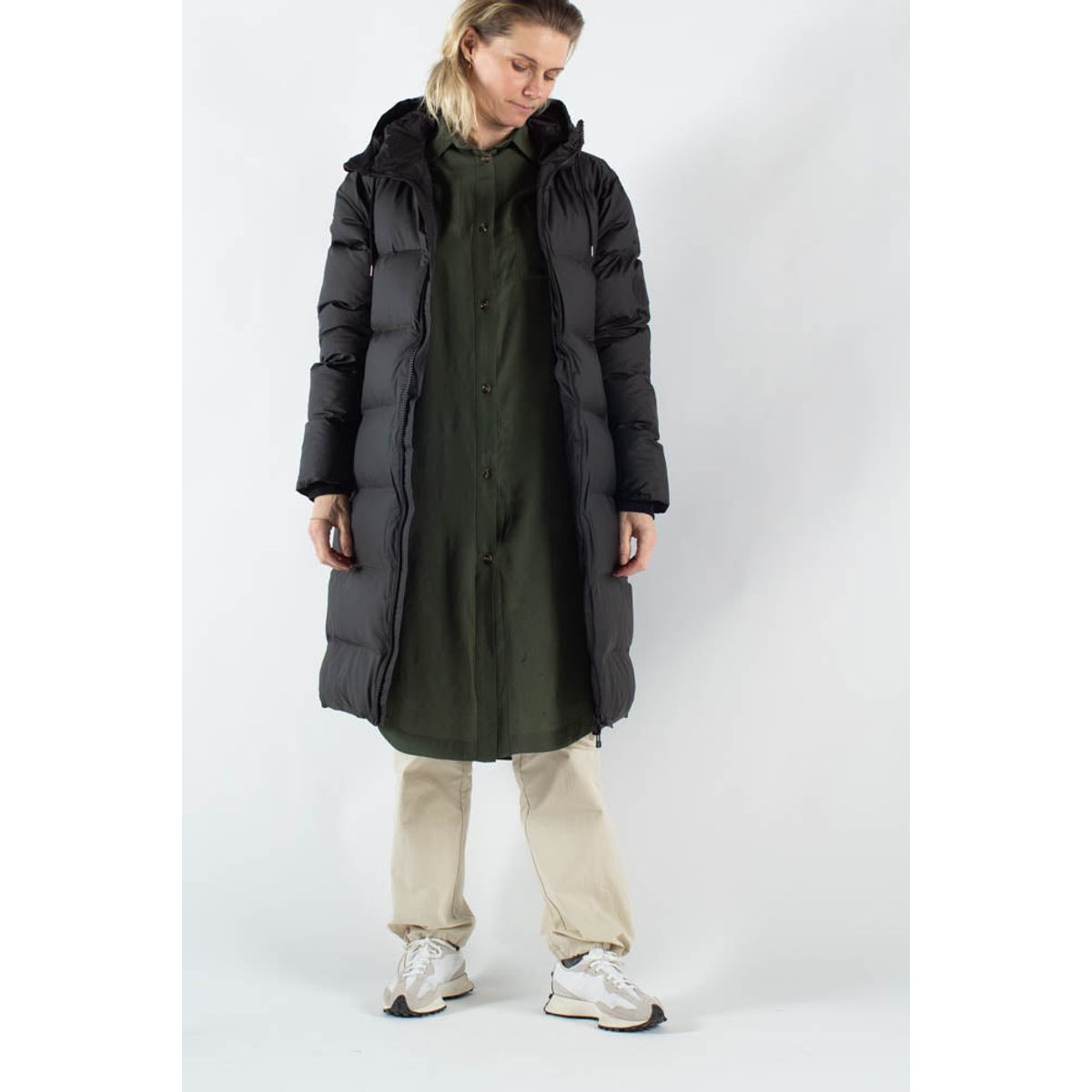 Long Puffer Jacket - Black - Rains - Sort S