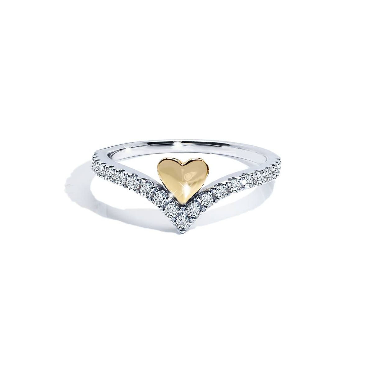 Loving V heart ring med forgyldt hjerte