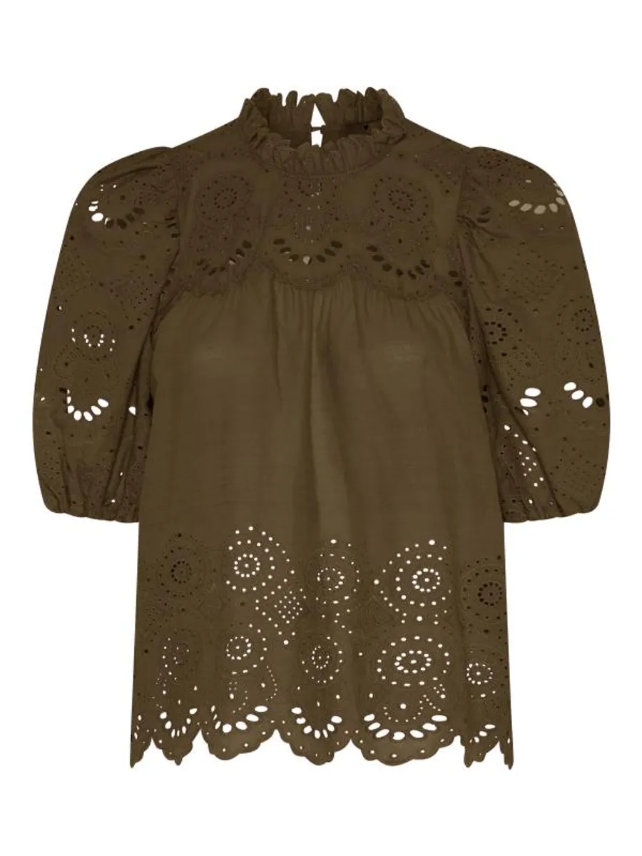 Lundgaard Bluse med broderie anglaise - Army