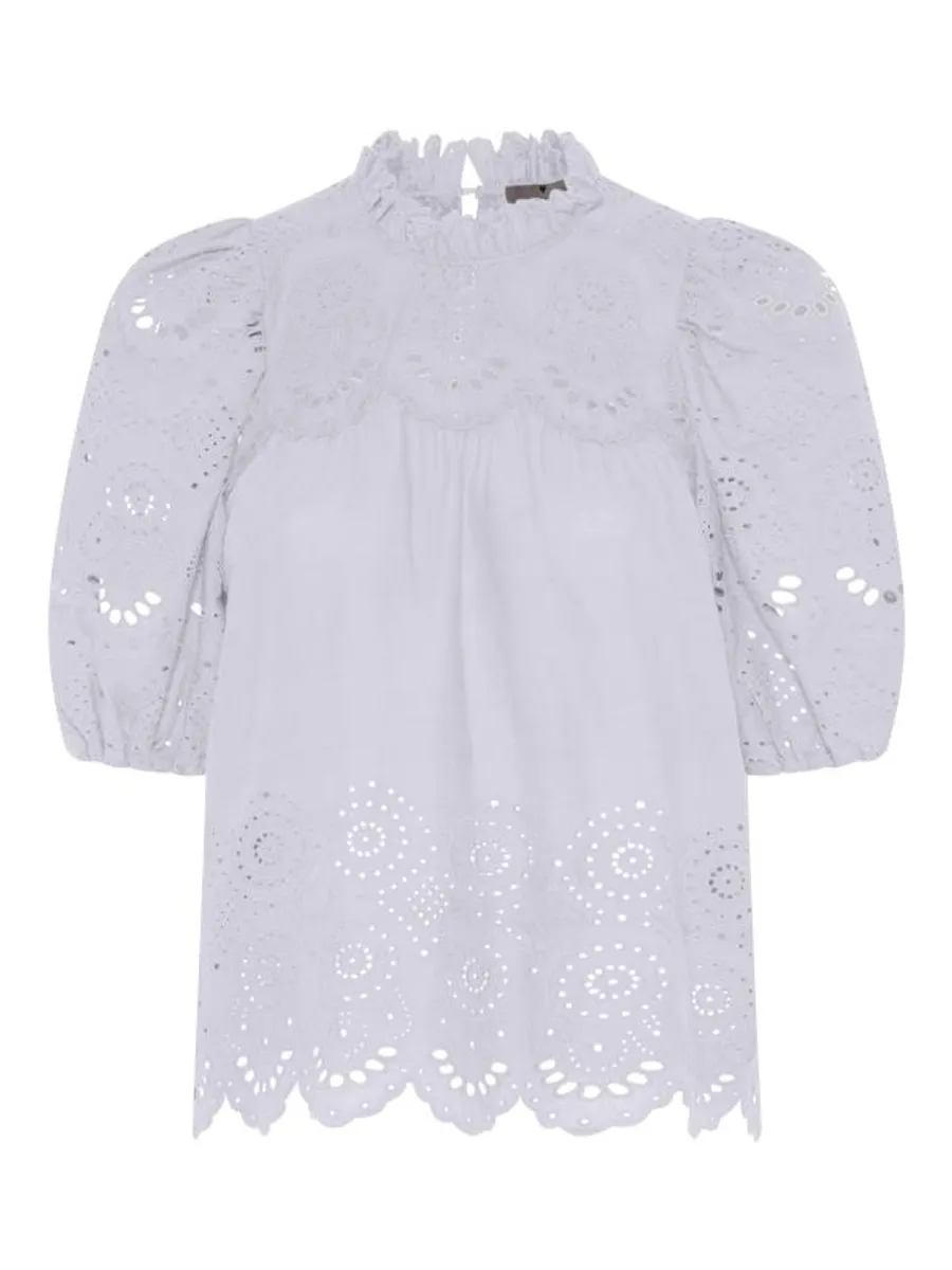 Lundgaard Bluse med broderie anglaise - Hvid