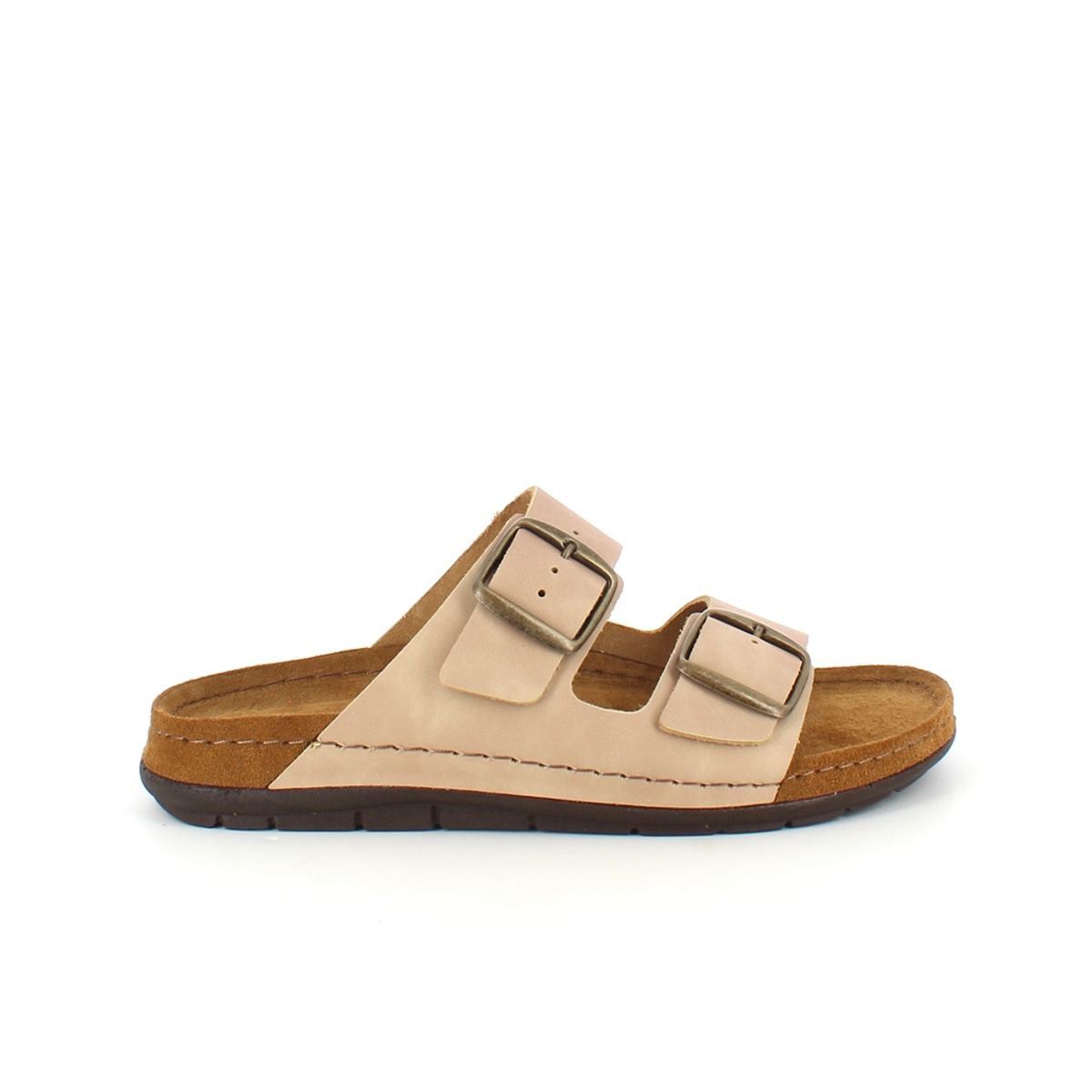 Lys brun slip-in sandal i skind med brede remme - 37