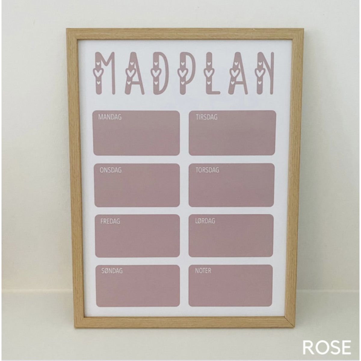 Madplan med ugedage - Ja tak (+150kr.) / Rose