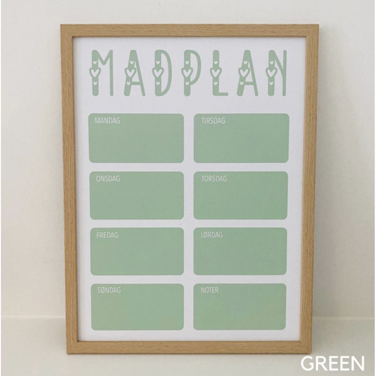 Madplan med ugedage - Nej tak / Green