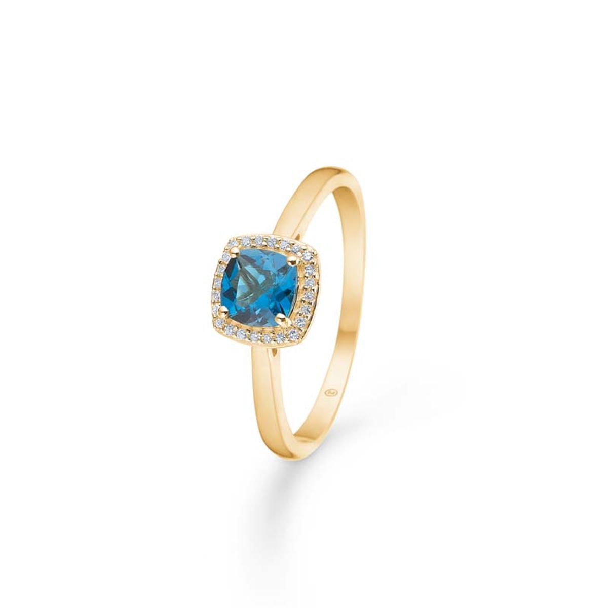 Mads Z Mona Lisa 14 kt. guld ring med London Blue Topas og diamant