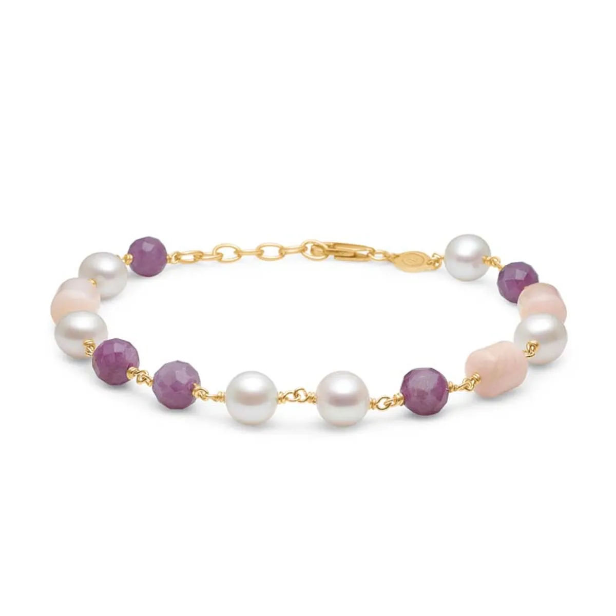 Mads Z Treasure 14 kt. guld armbånd med pink opal og perle og rubin