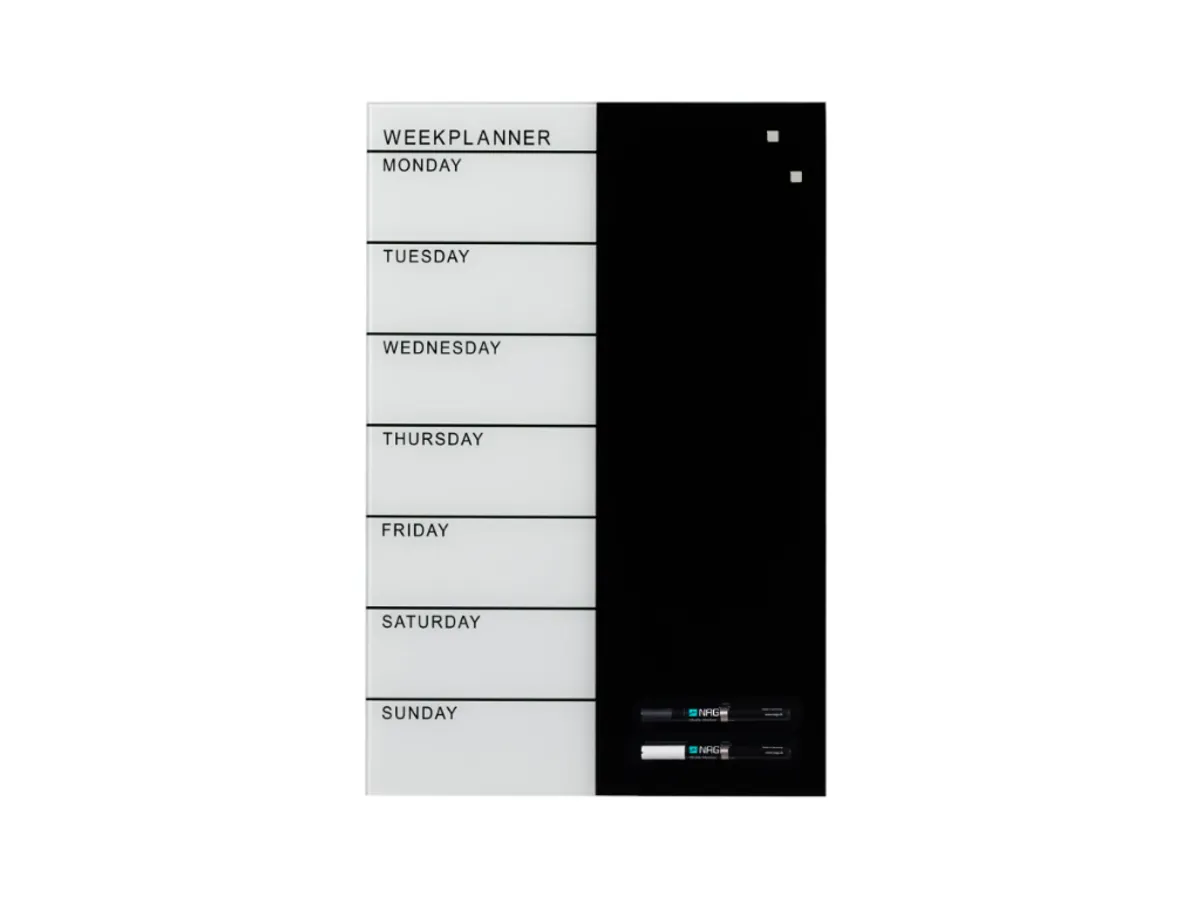 Magnetisk Glastavle Naga | Week Planner | 40 x 60 cm | Hvid-sort | UK