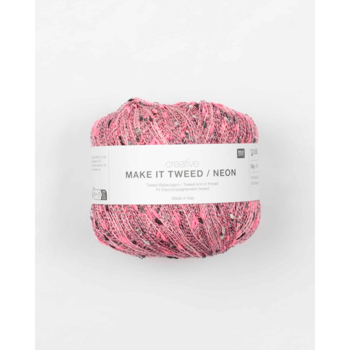 Make It Tweed, neon pink, fra Rico Design - 30% polyamid, 35% polyakryl, 35% viskose