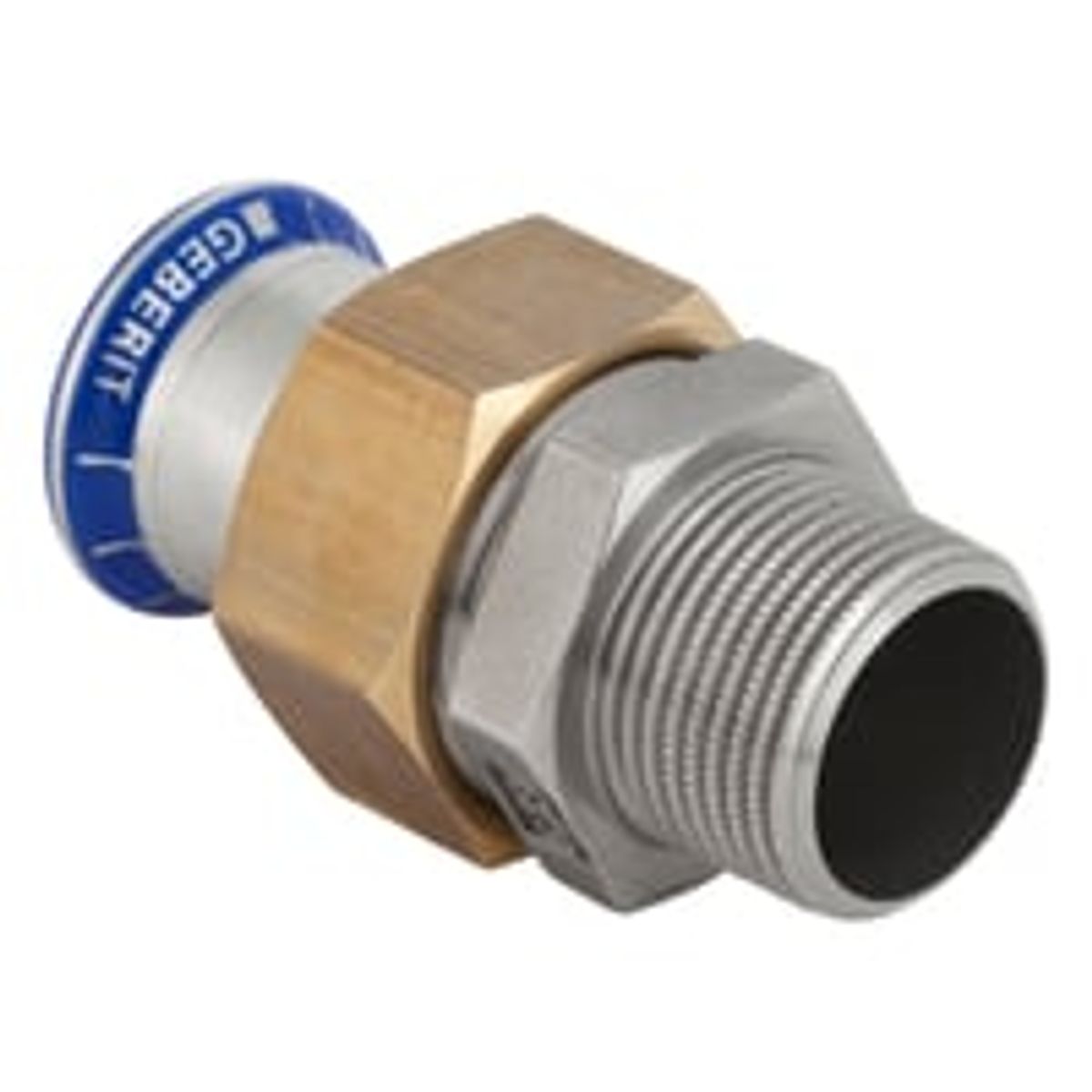 Mapress Rustfrit, 15 mm x ?" union med overgang og flad pakning, presmuffe/nippel (R) - Geberit