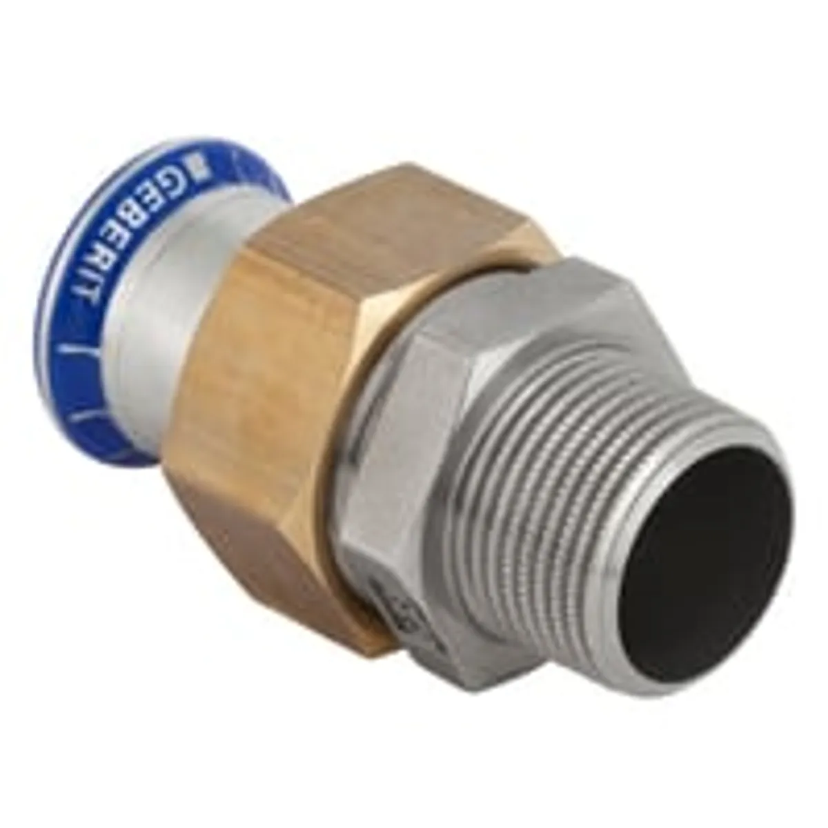 Mapress Rustfrit, 28 mm x ?1" union med overgang og flad pakning, presmuffe/nippel (R) - Geberit