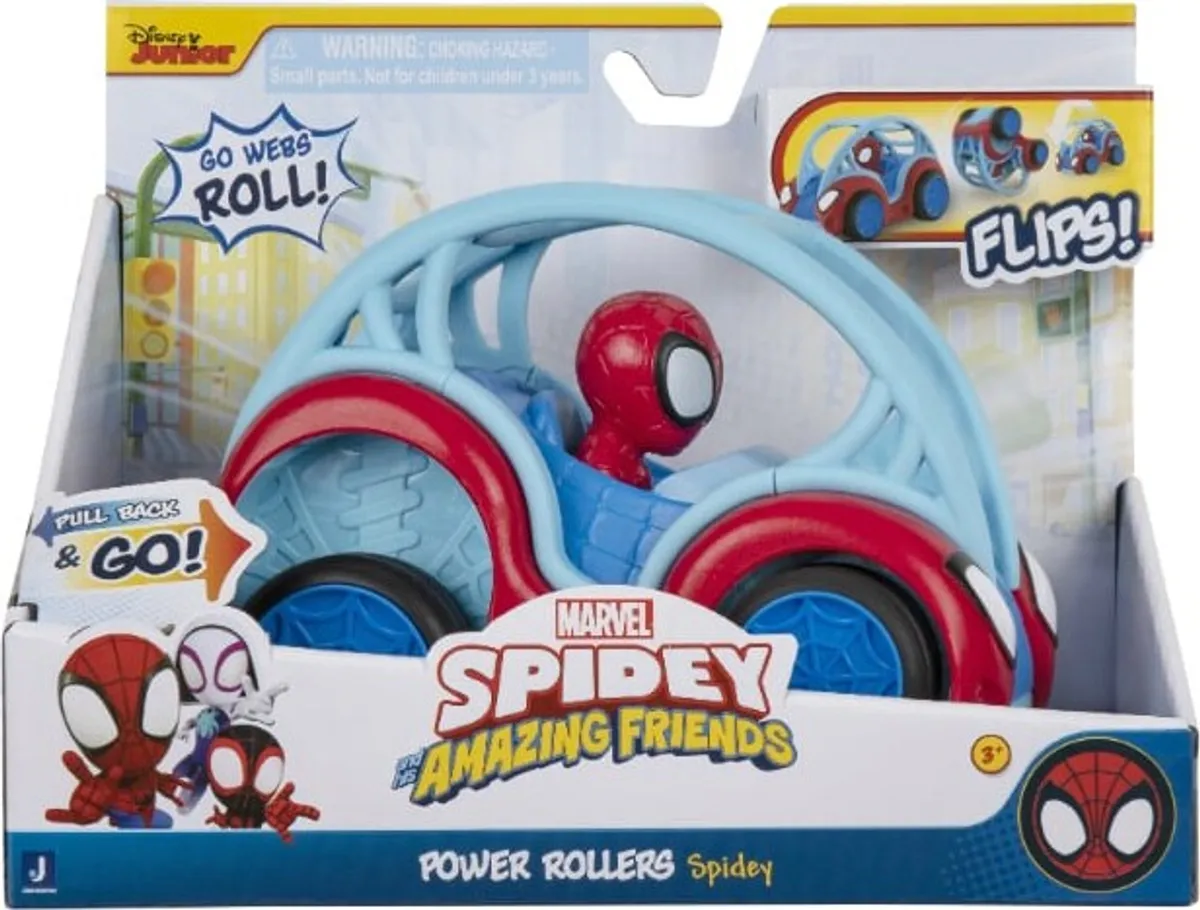 Marvel Spidey Legetøj - Power Rollers Køretøj - Pull Back - 15 Cm