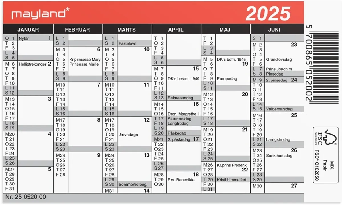 Mayland Kalender mini 2025 11,7 x 7 cm