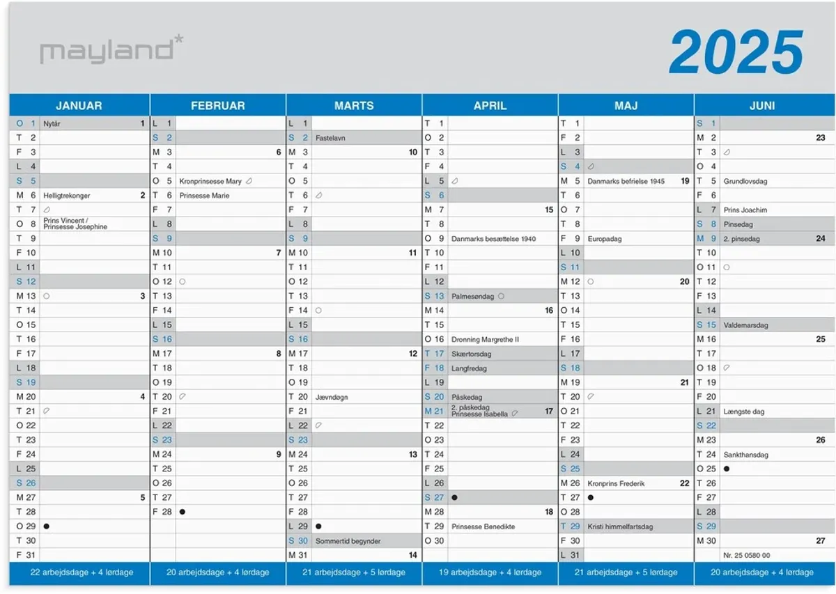 Mayland Kontorkalender 2025 klassisk A5