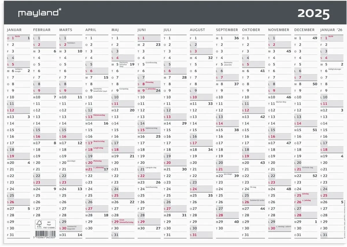 Mayland Kontorkalender 2025 moderne A3 1x13 mdr.