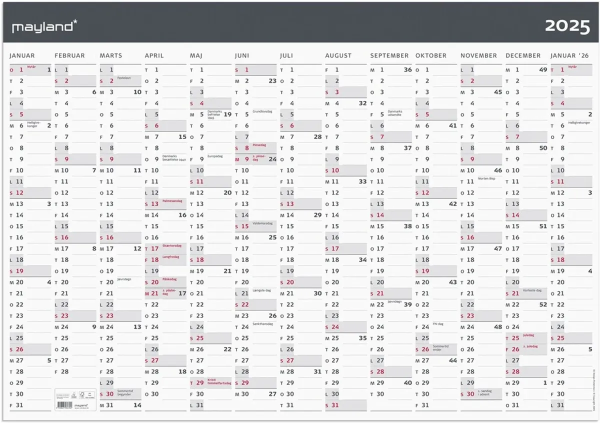 Mayland Kæmpekalender 2025 moderne 13 mdr.