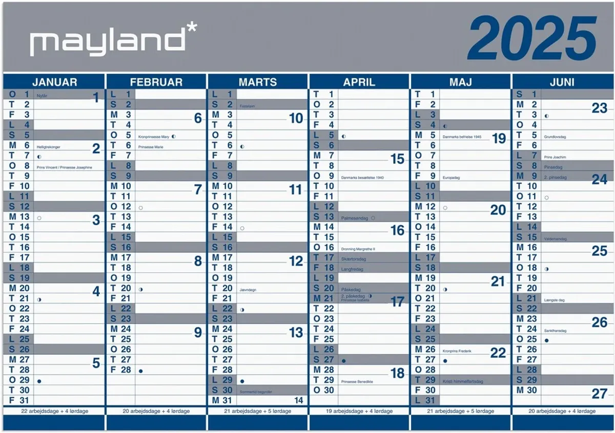 Mayland Kæmpekalender 2025 papir 2x6 mdr.