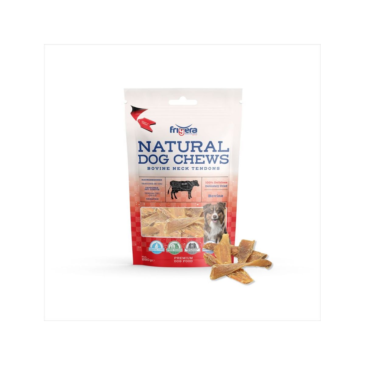 Meldgaard - Frigera Natural Dog Chews Oksehalssener 250g - Hundegodbidder