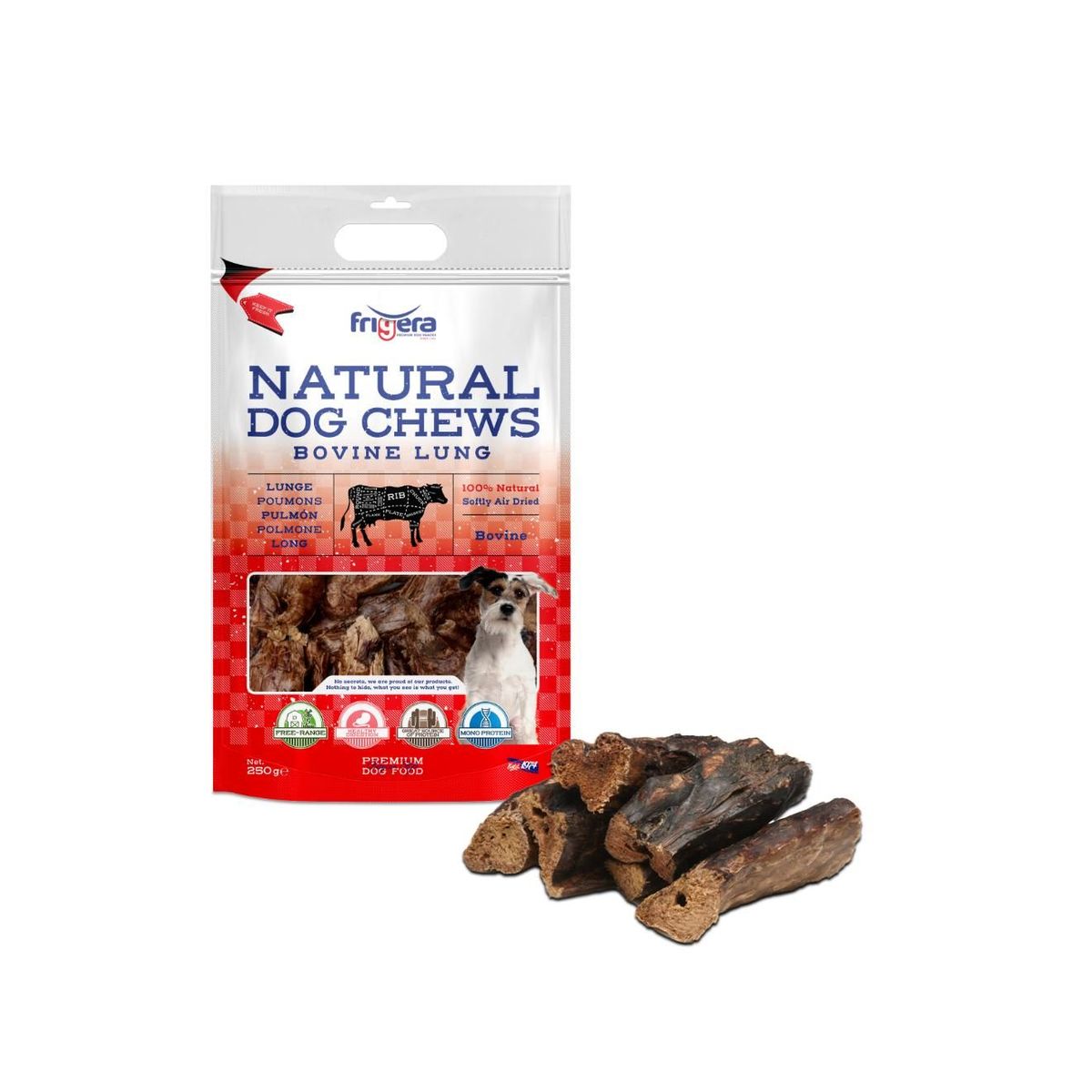 Meldgaard - Frigera Natural Dog Chews Okselunge 250g - Hundegodbidder