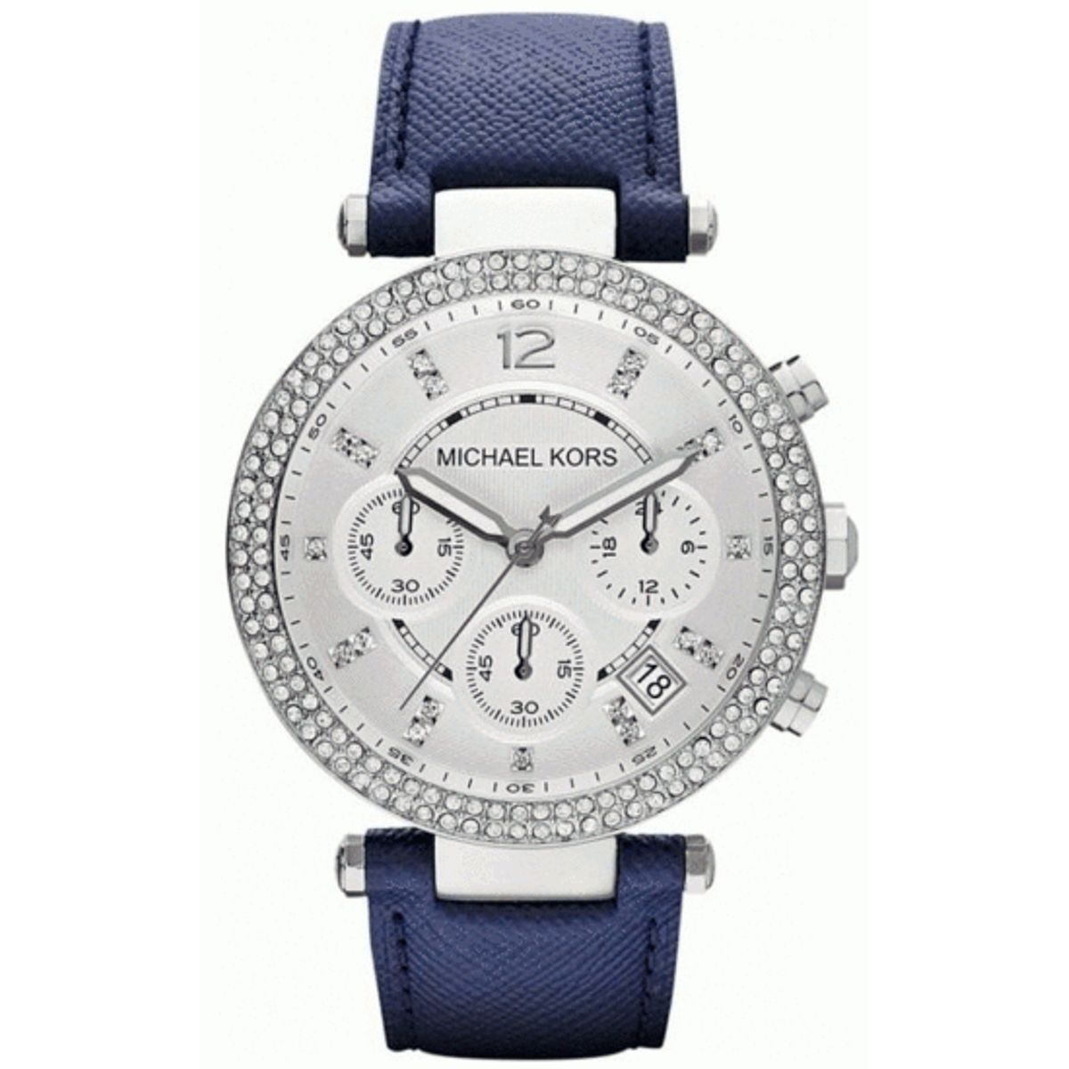 Michael Kors Parker Silver Dial Blue Leather Dameur MK2293