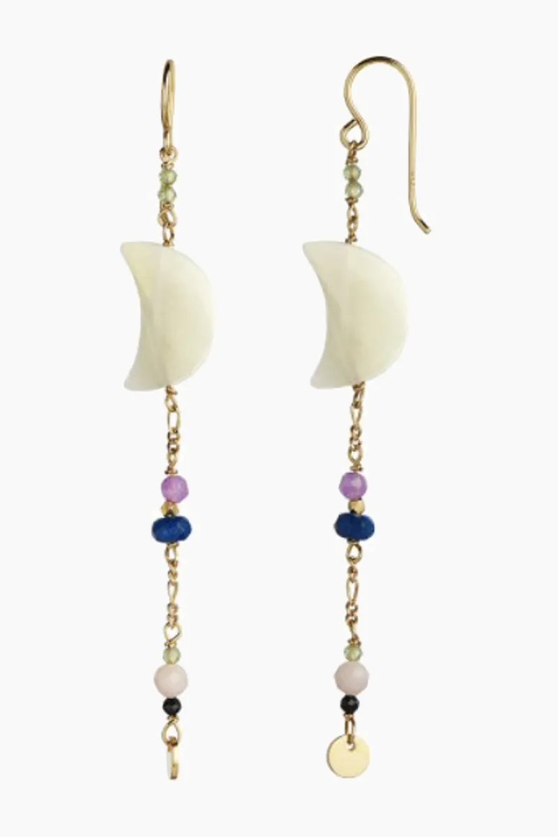 Midnight Moon Pearl Earring - Gold With Gemstone - Stine A - Guld One Size