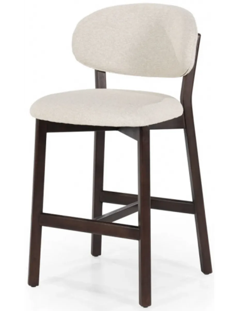 Mikky barstol i egetræ og polyester H97,5 cm - Mørkebrun/Beige