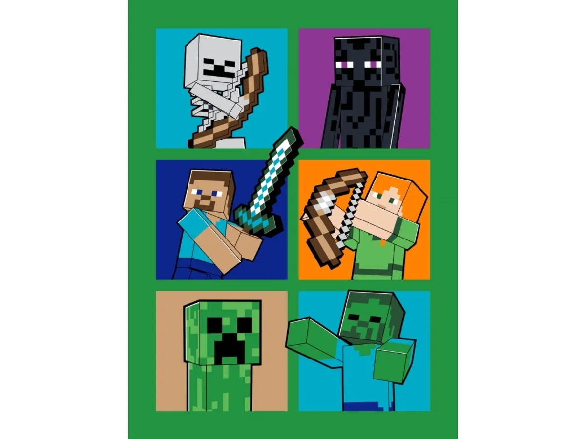 Minecraft Polar Fleecetæppe Til Børn - 150 X 200 Cm