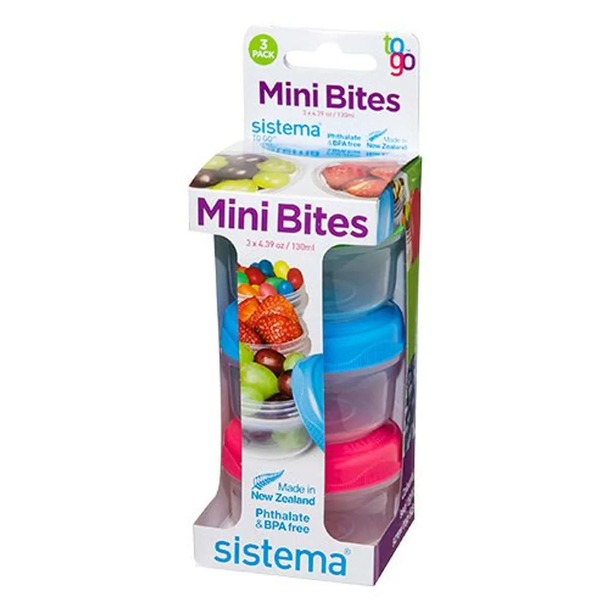 Mini bites to go 130 ml Grøn, blå, pink Sistema