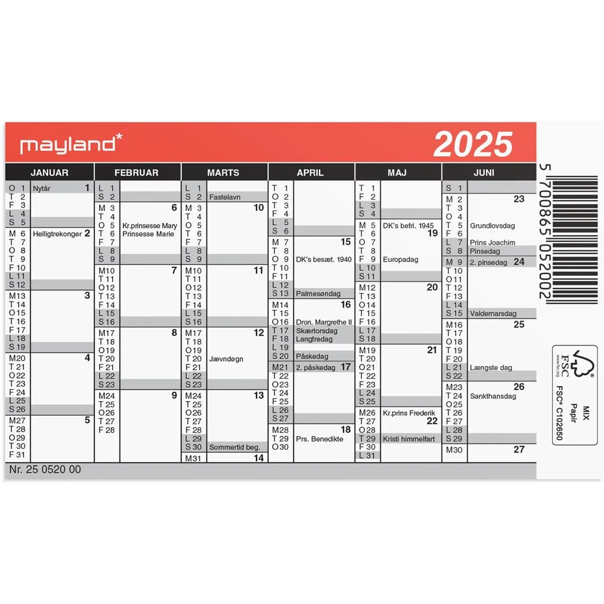 Mini kalender 2025