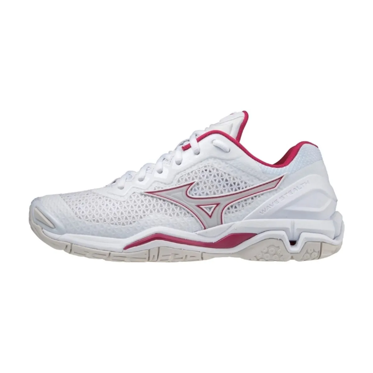 Mizuno Wave Stealth V Dame White/Persian Red