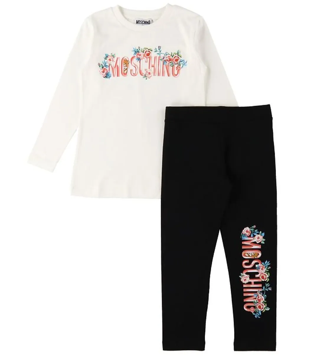 Moschino Bluse/Leggings - Cloud/Sort m. Tekst/Blomster