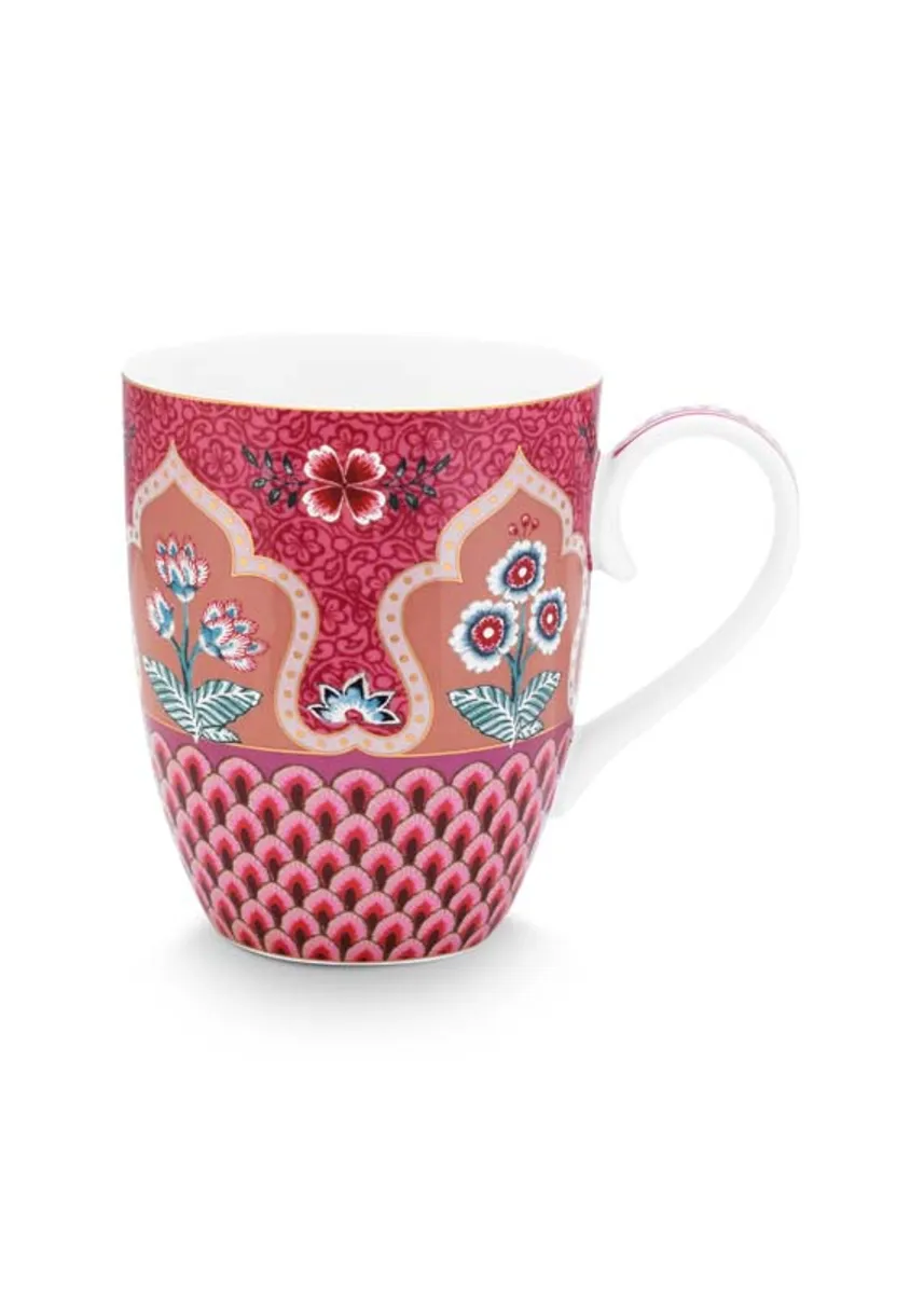 Mug Large Flower Festival Scallop Deco Dark Pink 350ml