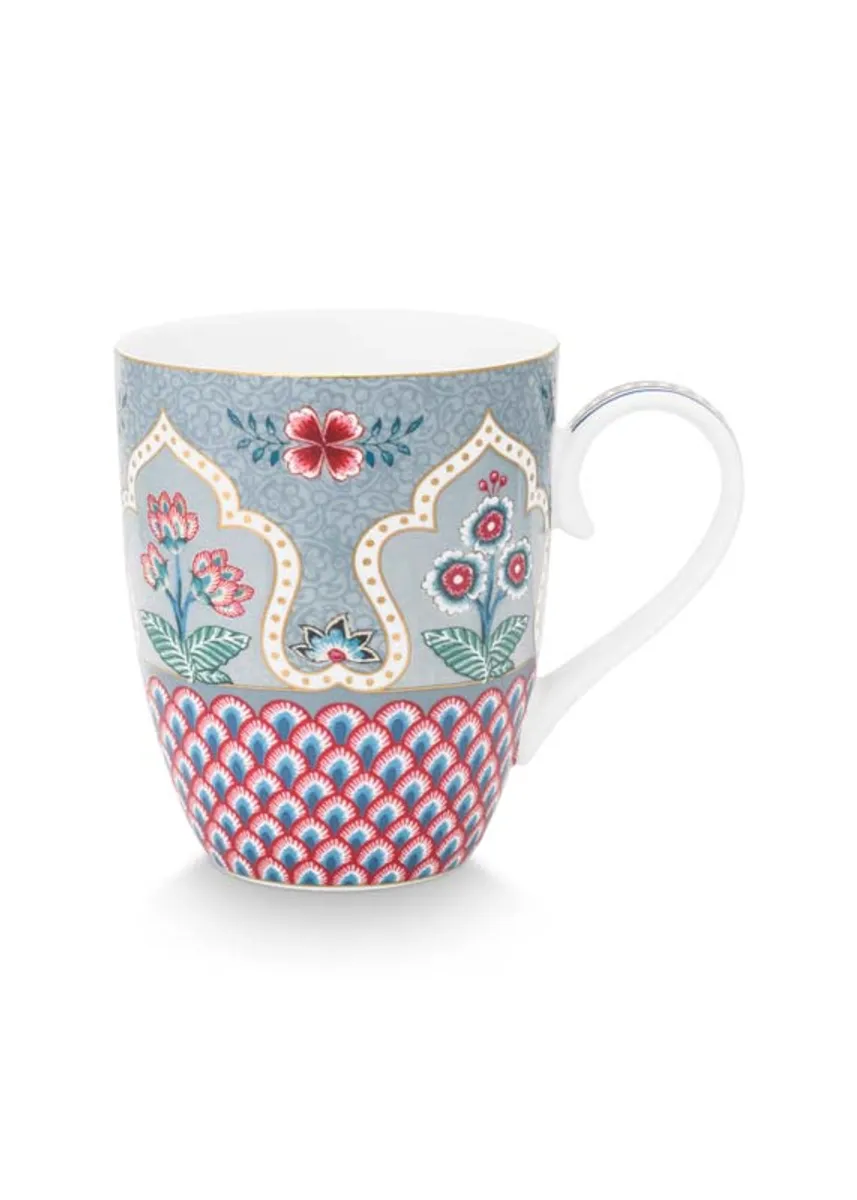 Mug Large Flower Festival Scallop Deco Light Blue 350ml