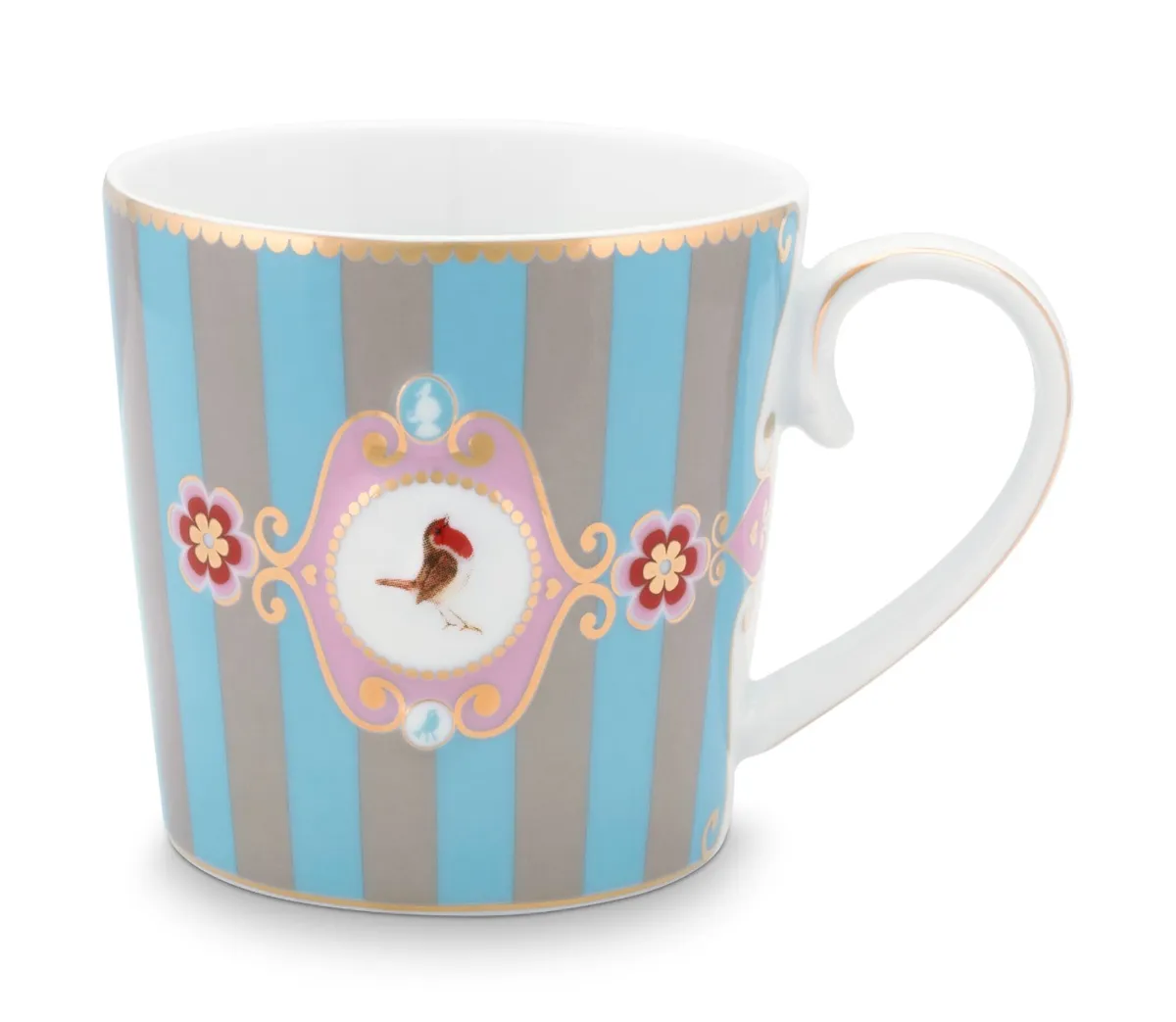 Mug Large Love Birds Medallion Stripes Blue-Khaki 250ml