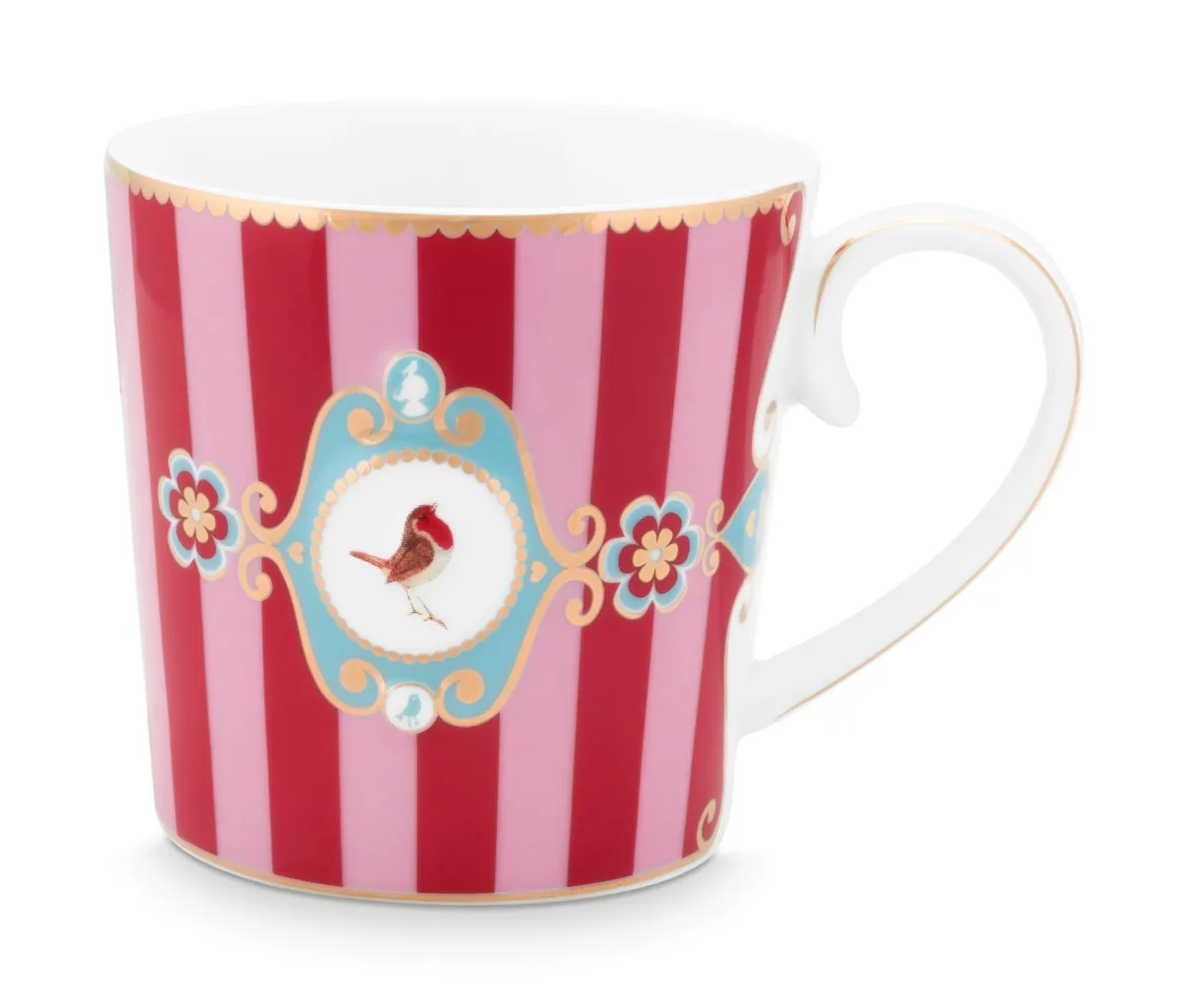 Mug Large Love Birds Medallion Stripes Red-Pink 250ml