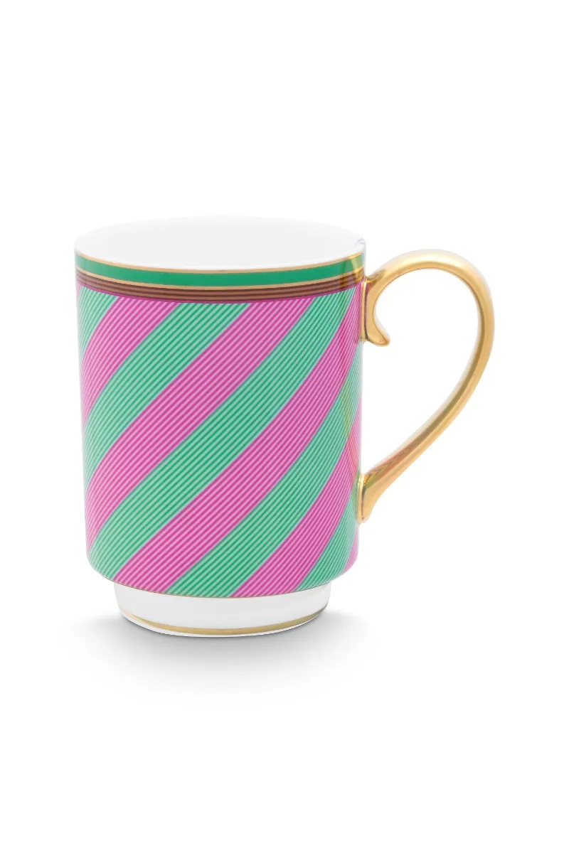 Mug Large with Ear Chique Stripes Pink-Green 350ml