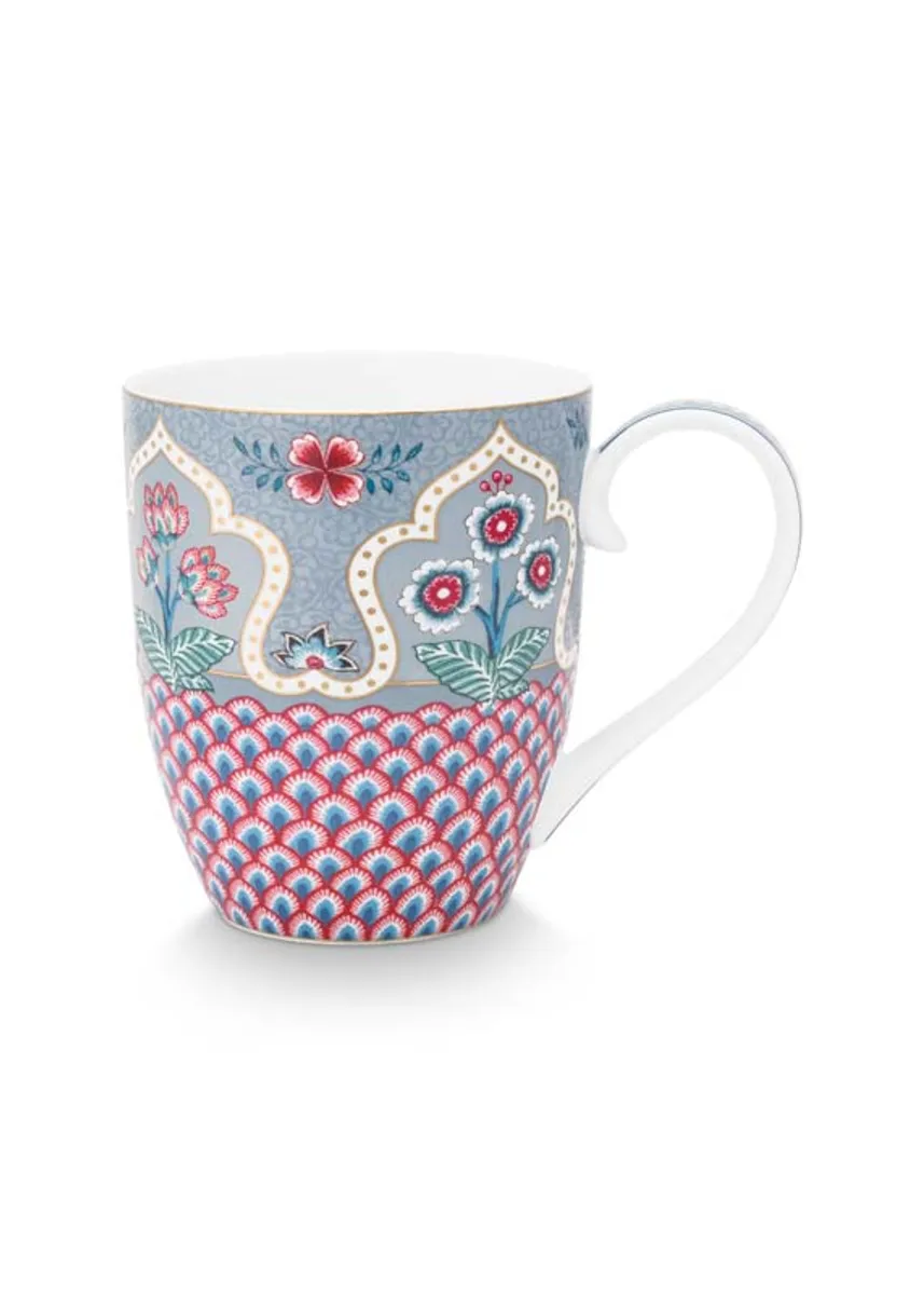 Mug XL Flower Festival Scallop Deco Light Blue 450ml