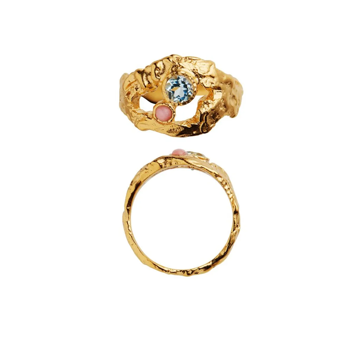 My Love w. blue topaz/pink opal Stone Ring - 58