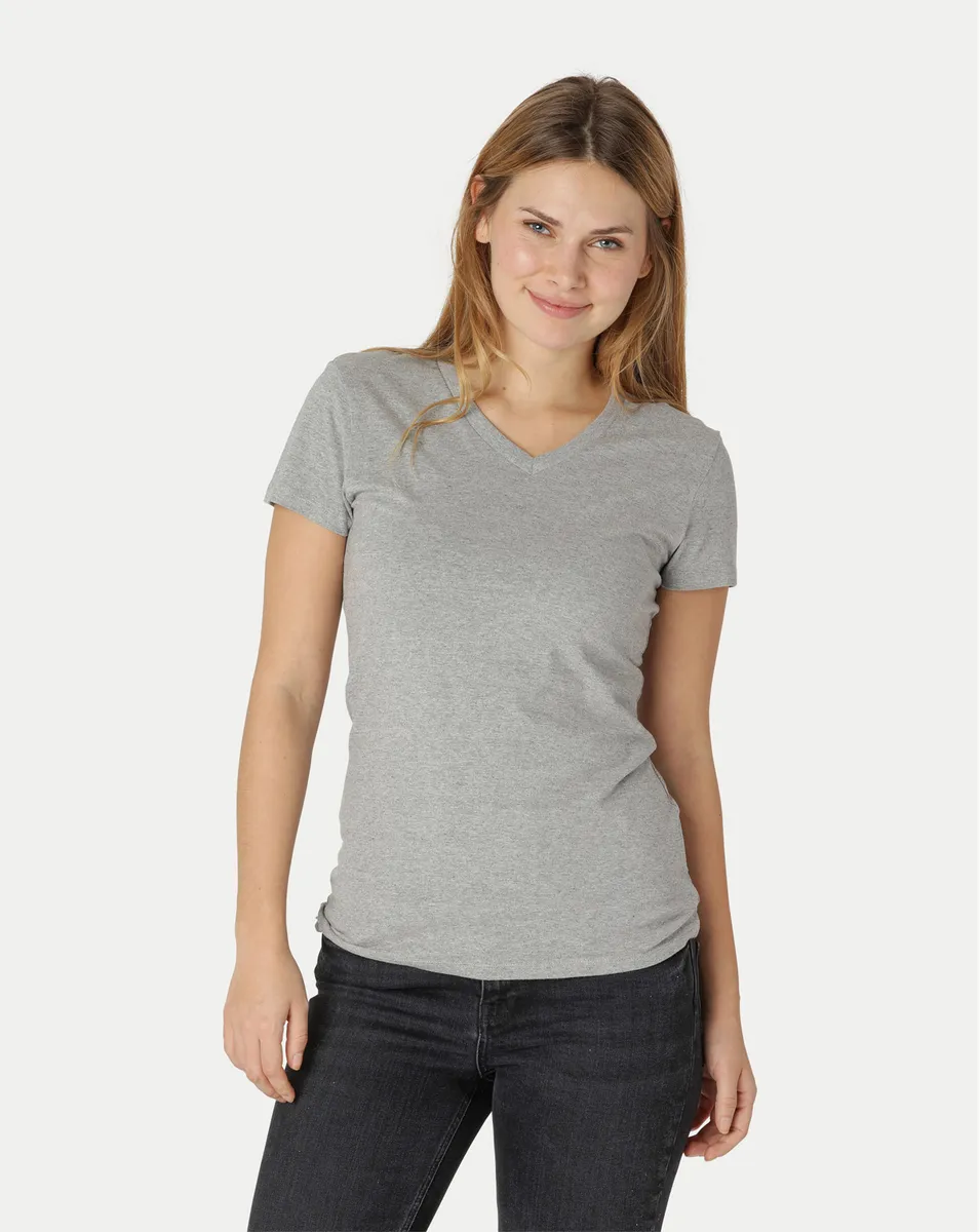 Neutral Dame Fitted V-neck T-Shirt Grå Melange