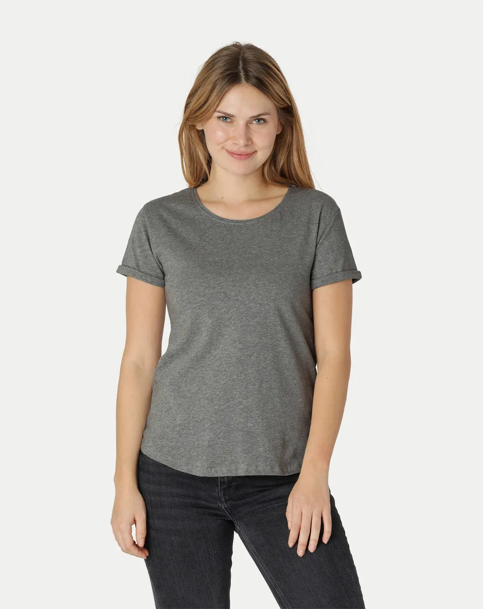 Neutral Dame Roll Up Sleeve T-Shirt Mørk Grå Melange