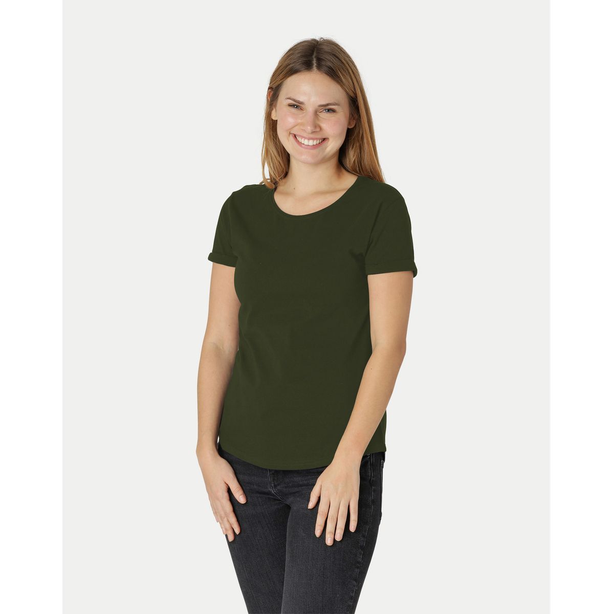 Neutral Dame Roll Up Sleeve T-Shirt Oliven