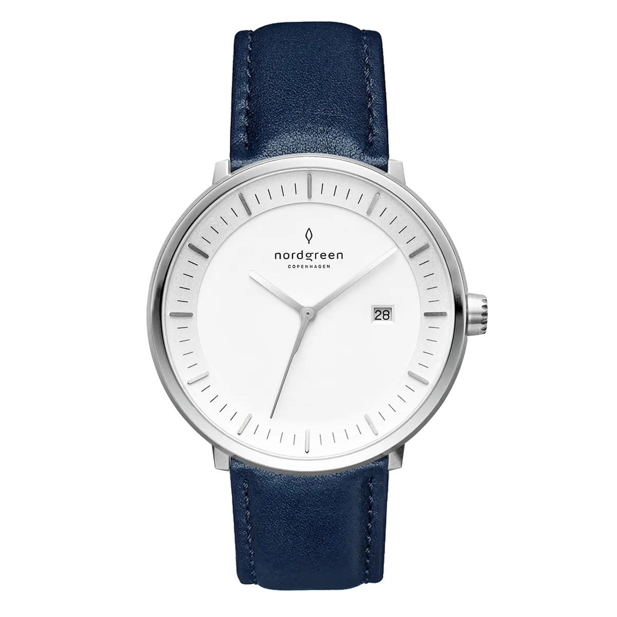 Nordgreen Philosopher ur i stål med navy rem, Ø36 mm