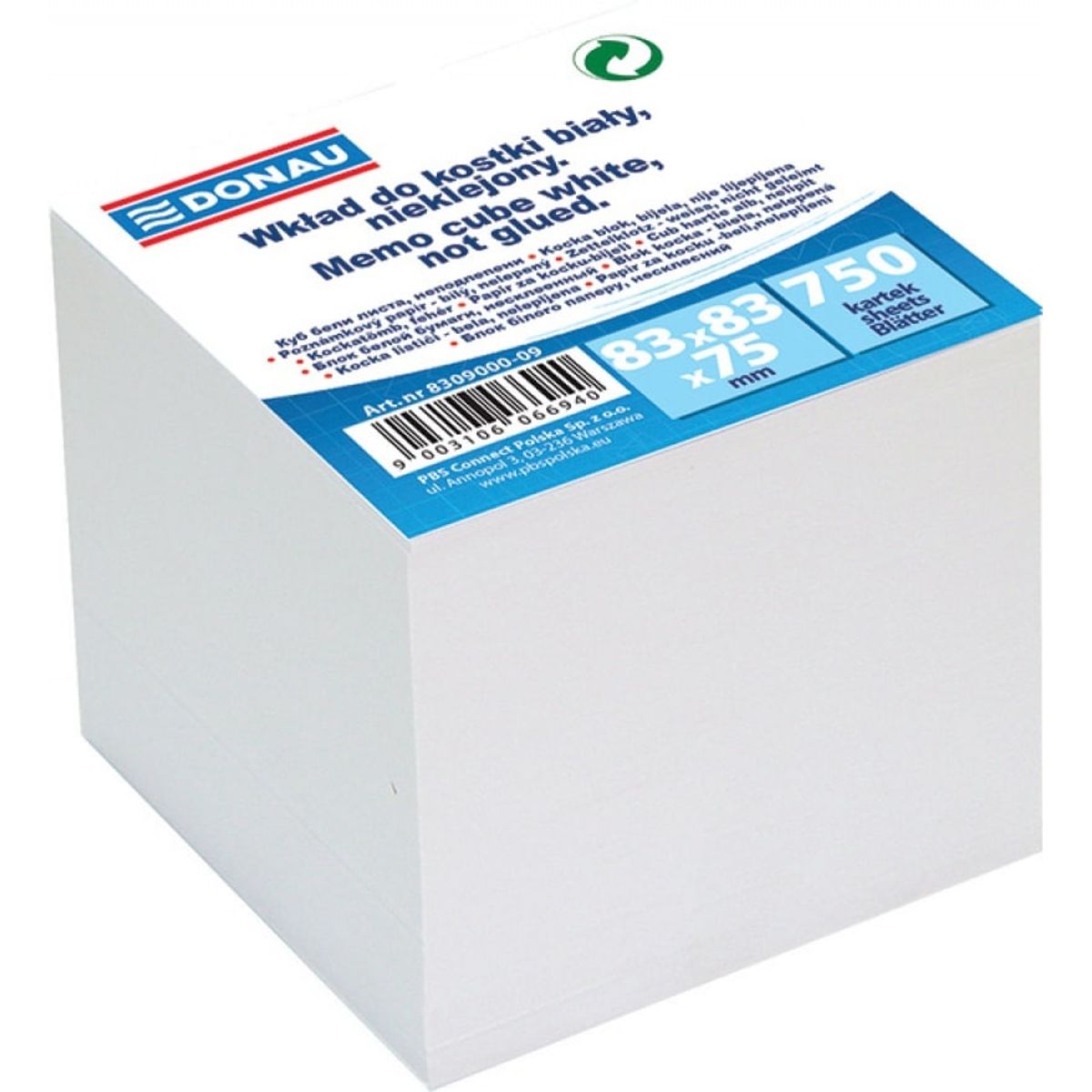 Note Cube Refill Cards DONAU, 83x83x75mm, hvid, 6 stk.