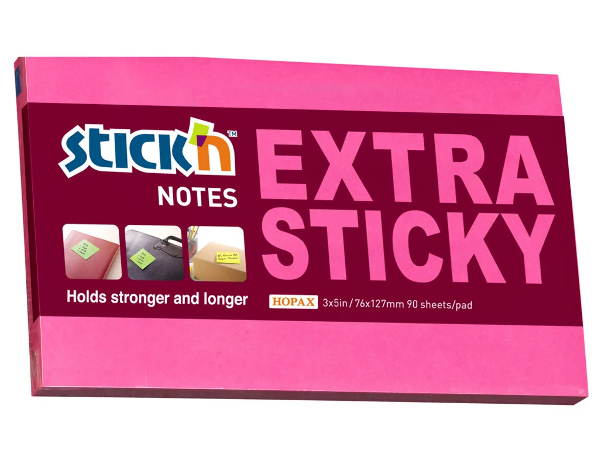 Notes Stick'n 75x127 mm. Extra Sticky rød