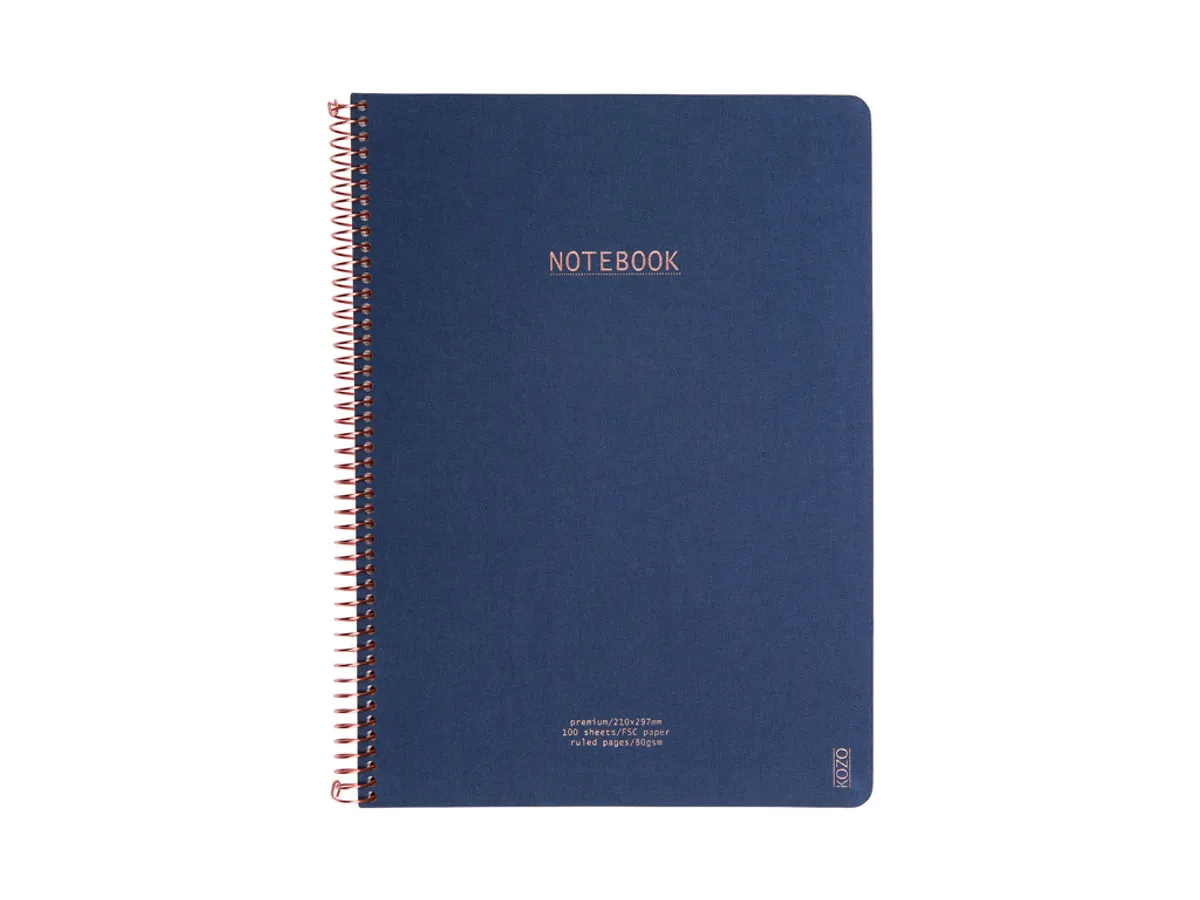 Notesbog Kozo Premium A4 100 g Linjeret Navy