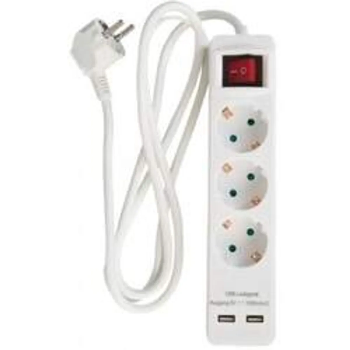 Nq Power 3-vejs Stik Med Jord, 2xusb-a (3x1,5mm), 1,5m - Stikdåse