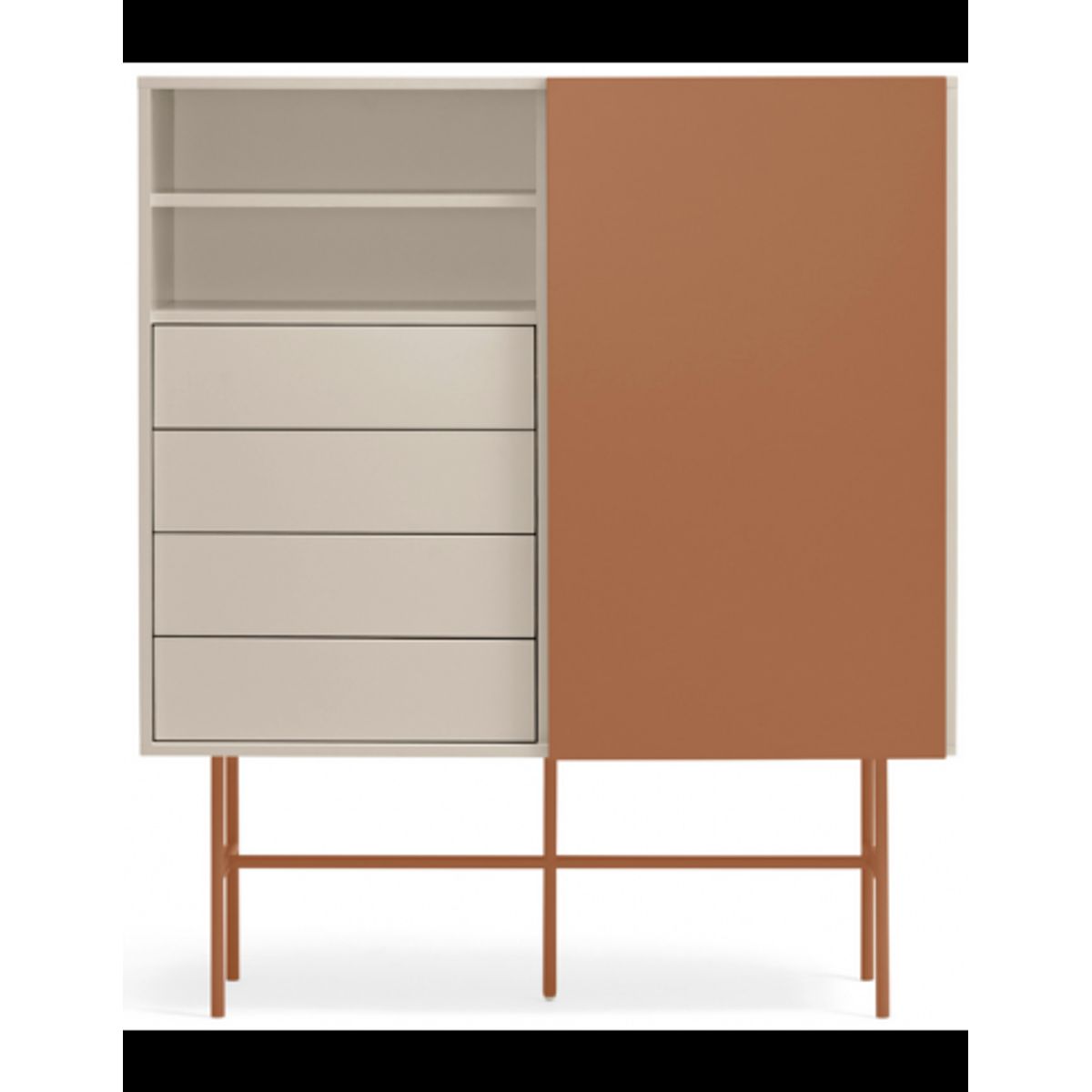 Nube highboard i metal og melamin H140 cm - Sand/Mat orange