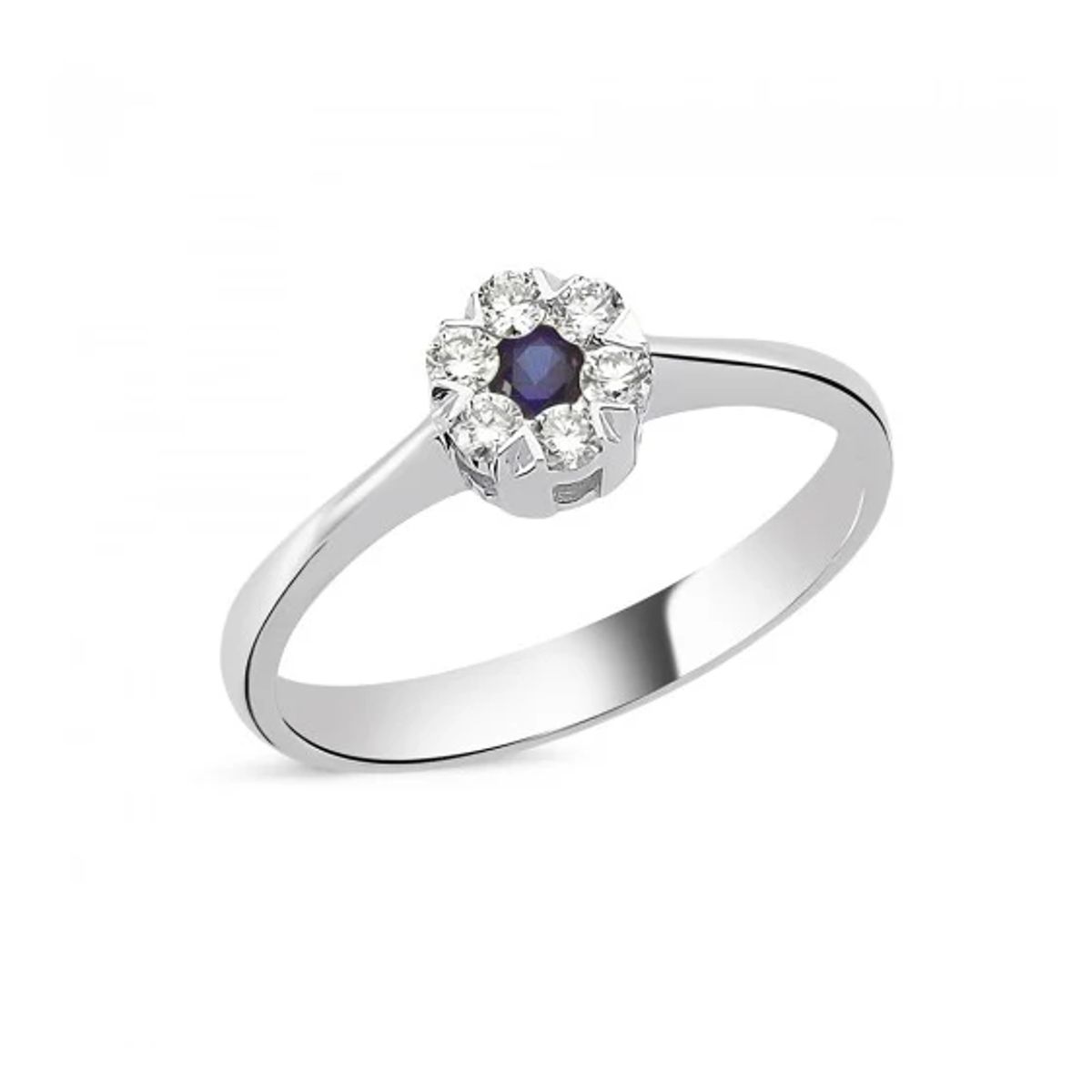 Nuran Flora Color 14 Karat Hvidguld Ring med Safir og Diamanter 0,18 Carat W/SI