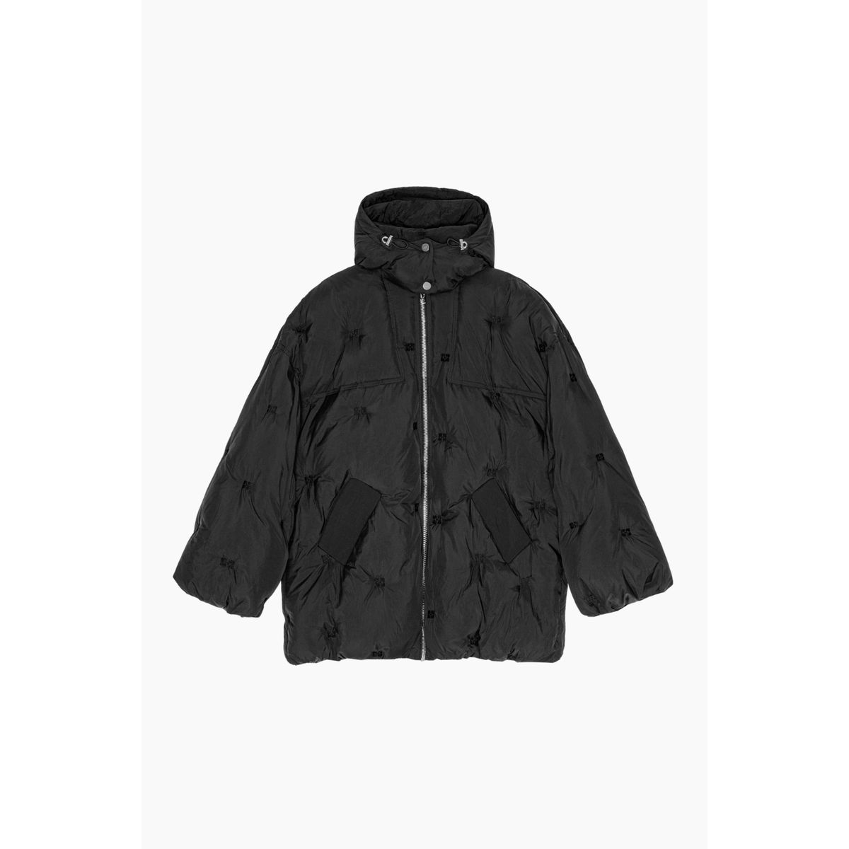 Nylon Tech Puffer Midi Jacket F9545 - Black - GANNI - Sort L/XL