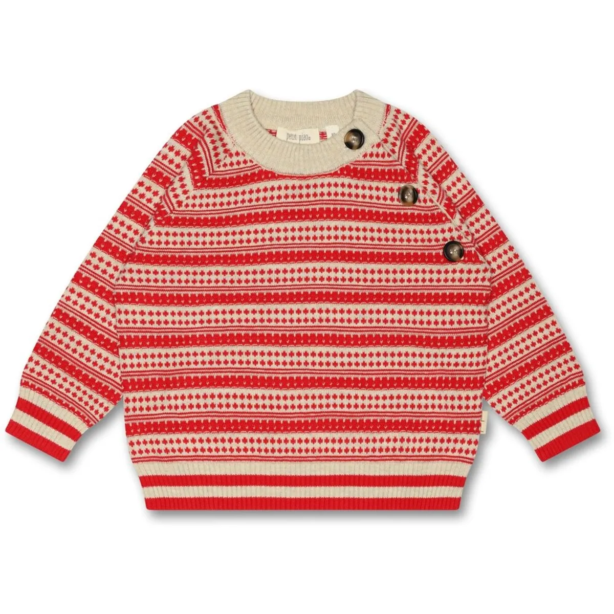 O-Neck Light Nordic Knit Sweater - Off White/ Bright Red - 104