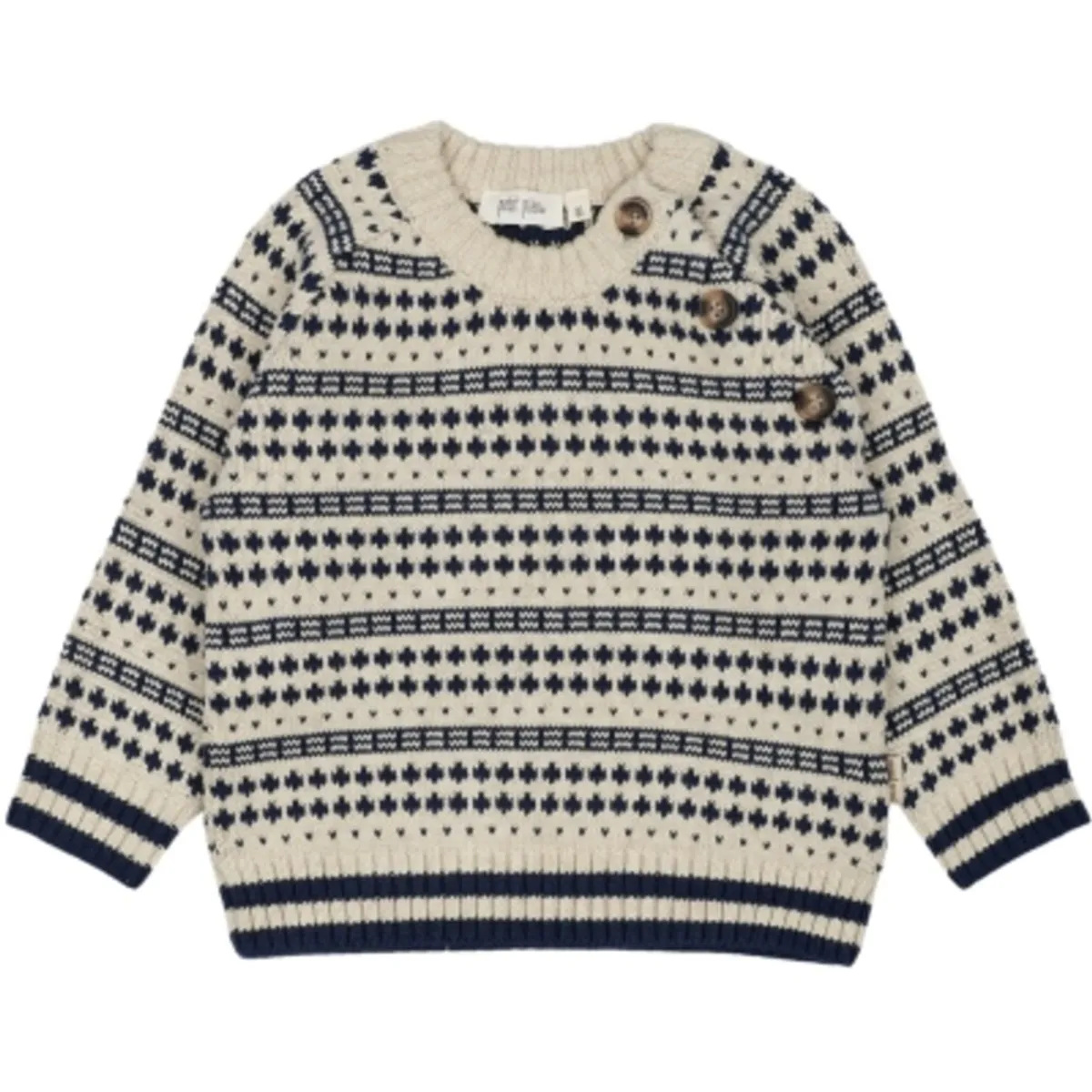 O-Neck Light Nordic Knit Sweater - Off white/deep cobalt - 116